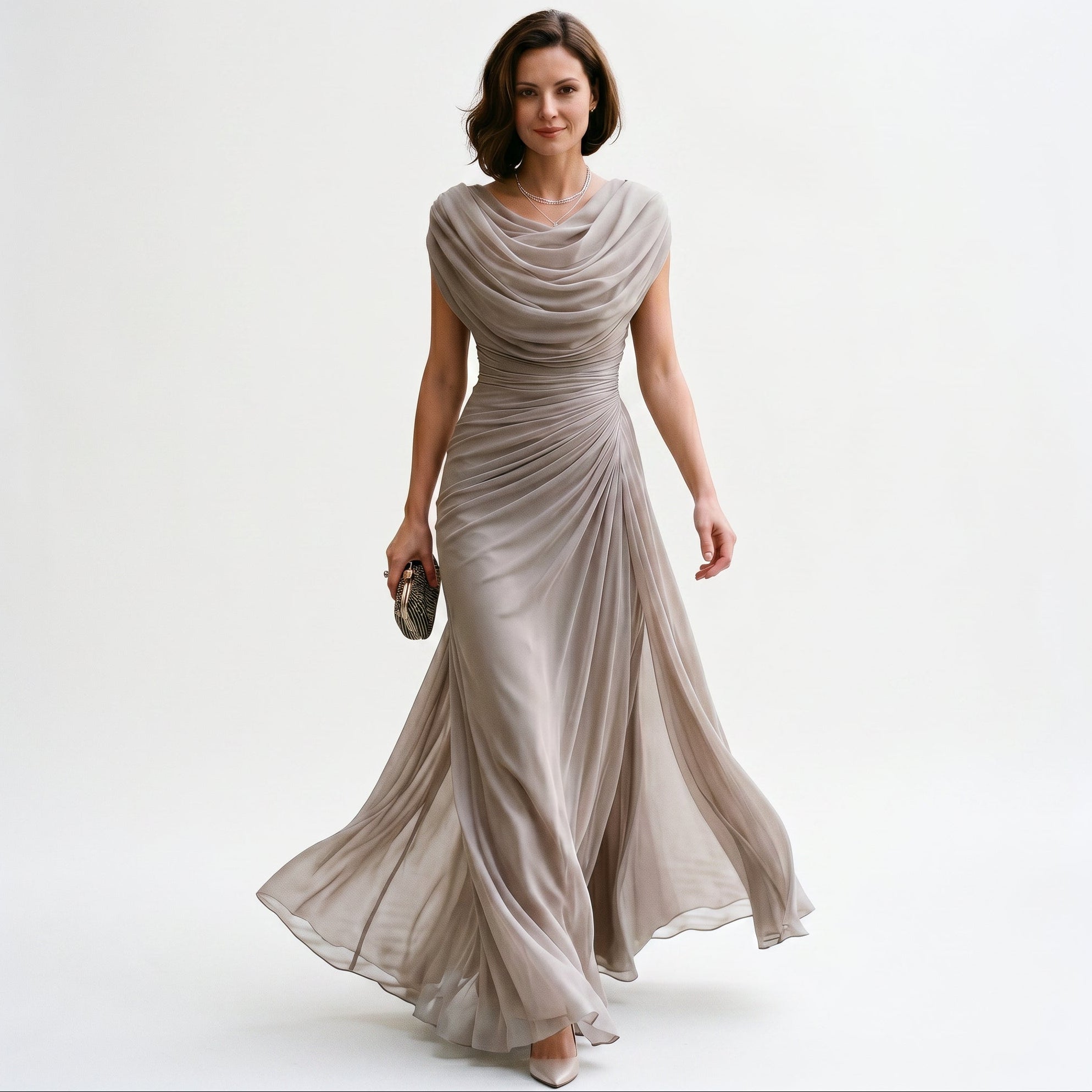 Draped Cowl-Neck Maxi Dress — Elegant