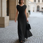 Draped Cowl-Neck Maxi Dress — Elegant