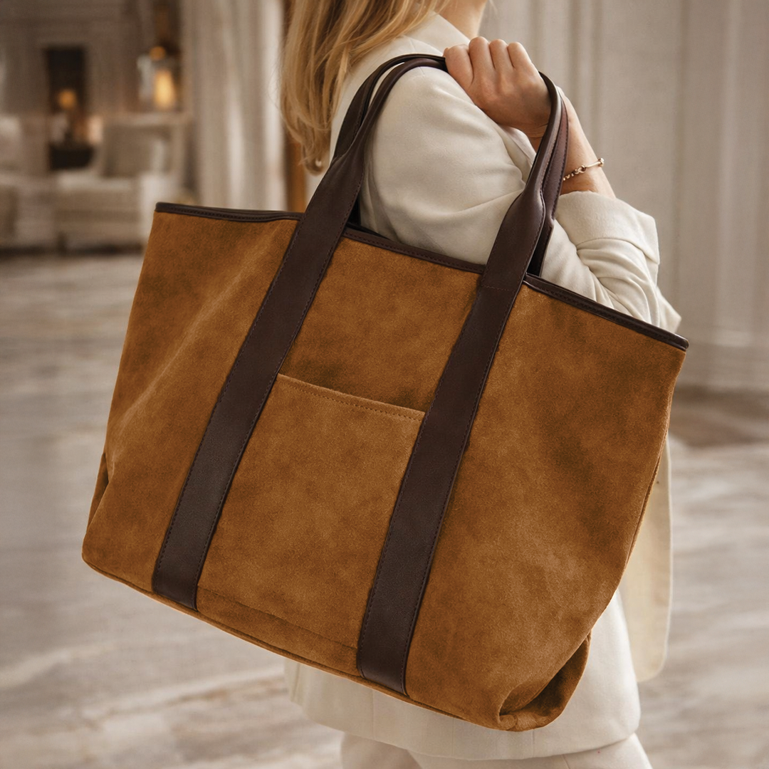 Spacious Tote Bag with Durable Faux Suede & Leather Trim | Everyday Carryall for Work & Travel