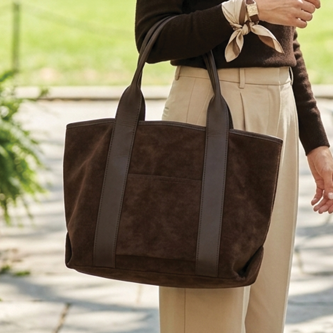 Spacious Tote Bag with Durable Faux Suede & Leather Trim | Everyday Carryall for Work & Travel