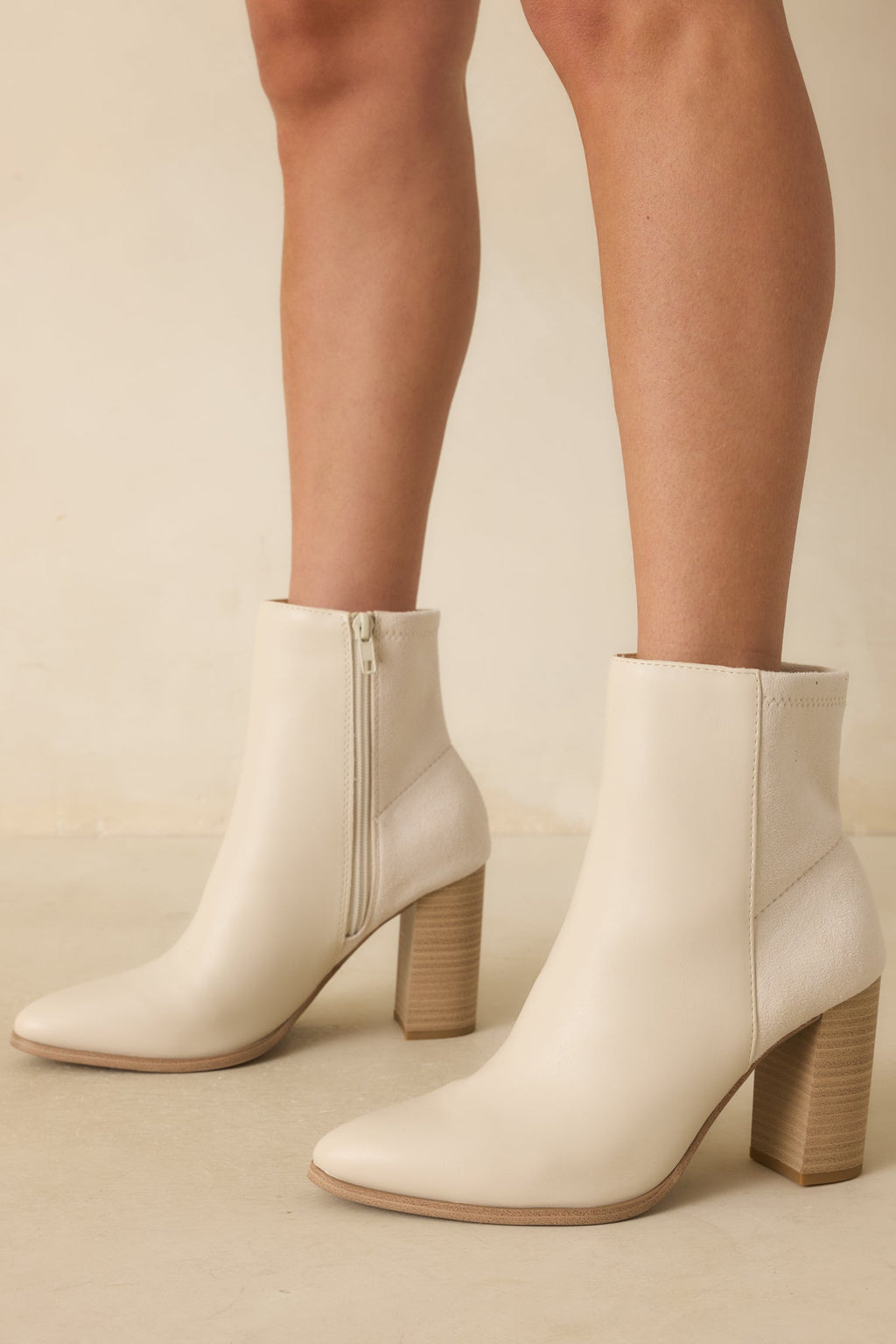 Women's Stand Corrected Ivory Faux Leather Suede Ankle Boots | Heel measures 3.5" 1