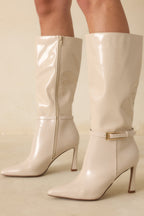 Women's Stay In Touch Ivory Patent Faux Leather Boots | Heel measures 3.5" 1
