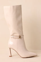 Women's Stay In Touch Ivory Patent Faux Leather Boots | Heel measures 3.5" 4