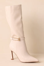 Women's Stay In Touch Ivory Patent Faux Leather Boots | Heel measures 3.5" 5