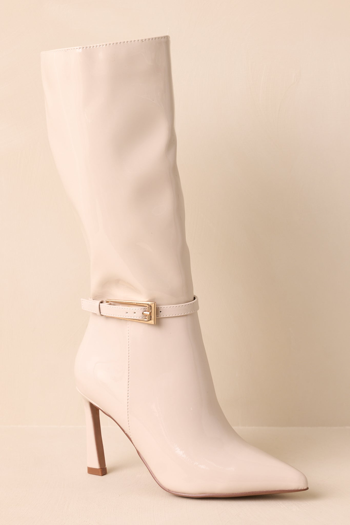 Women's Stay In Touch Ivory Patent Faux Leather Boots | Heel measures 3.5" 5