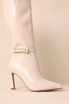 Women's Stay In Touch Ivory Patent Faux Leather Boots | Heel measures 3.5" 6