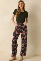 Women's Step By Step Navy Floral Straight Leg Jeans | 100% Cotton 2