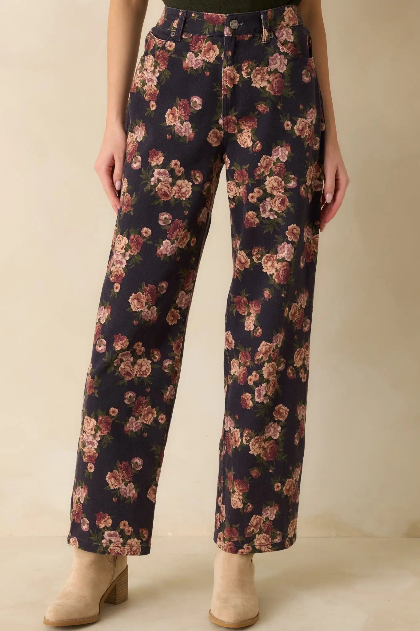 Women's Step By Step Navy Floral Straight Leg Jeans | 100% Cotton 3