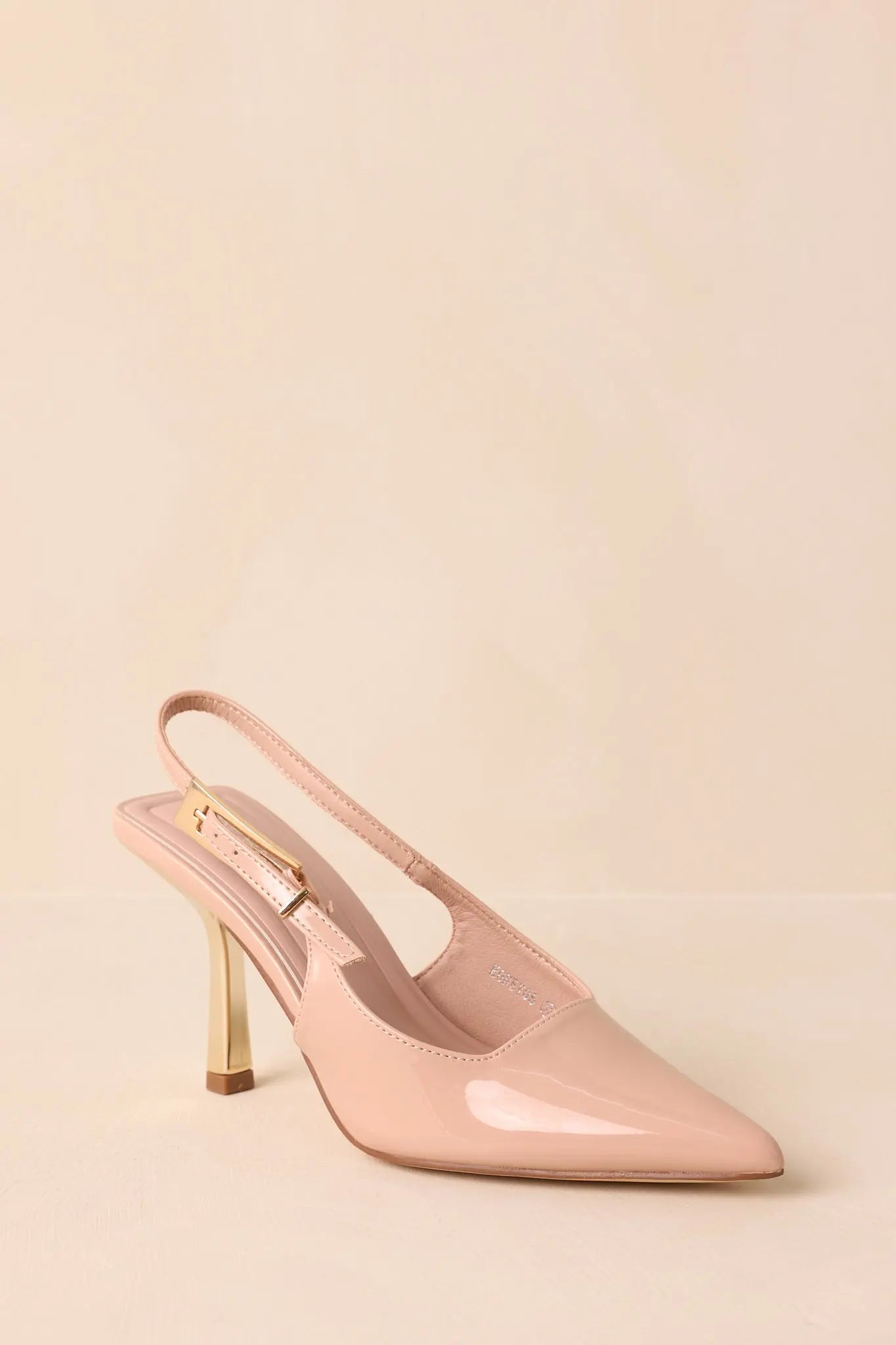 Women's Stood My Ground Beige Patent Pointed Toe Slingback Heels | Heel measures 3.25" 2