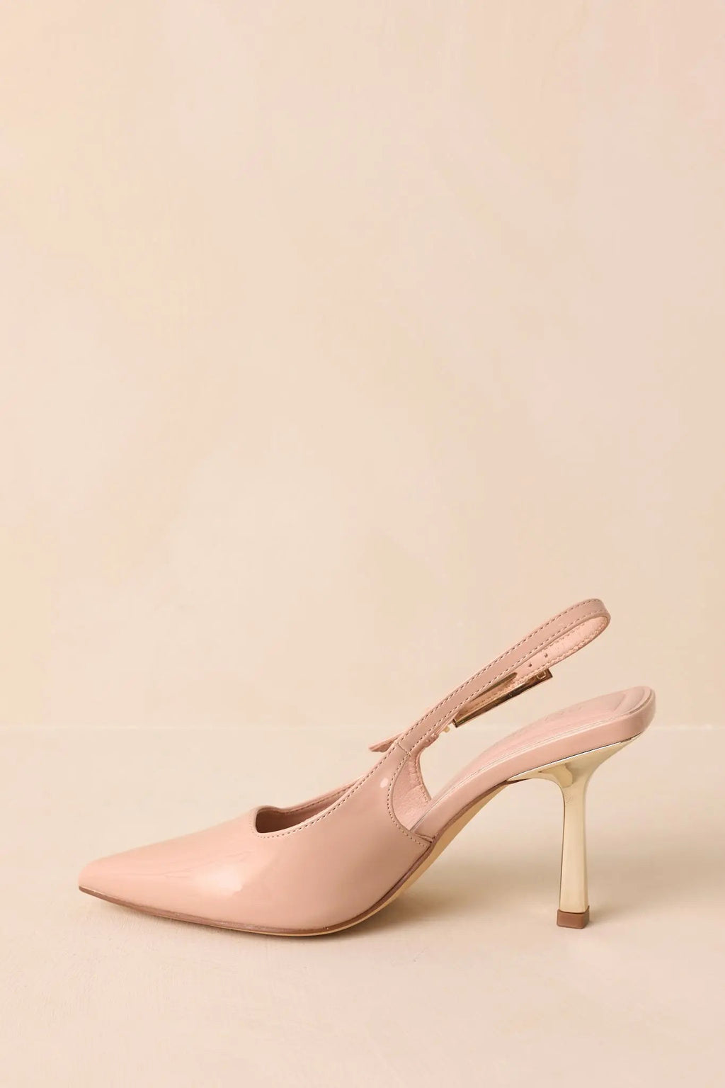 Women's Stood My Ground Beige Patent Pointed Toe Slingback Heels | Heel measures 3.25" 3