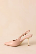 Women's Stood My Ground Beige Patent Pointed Toe Slingback Heels | Heel measures 3.25" 3