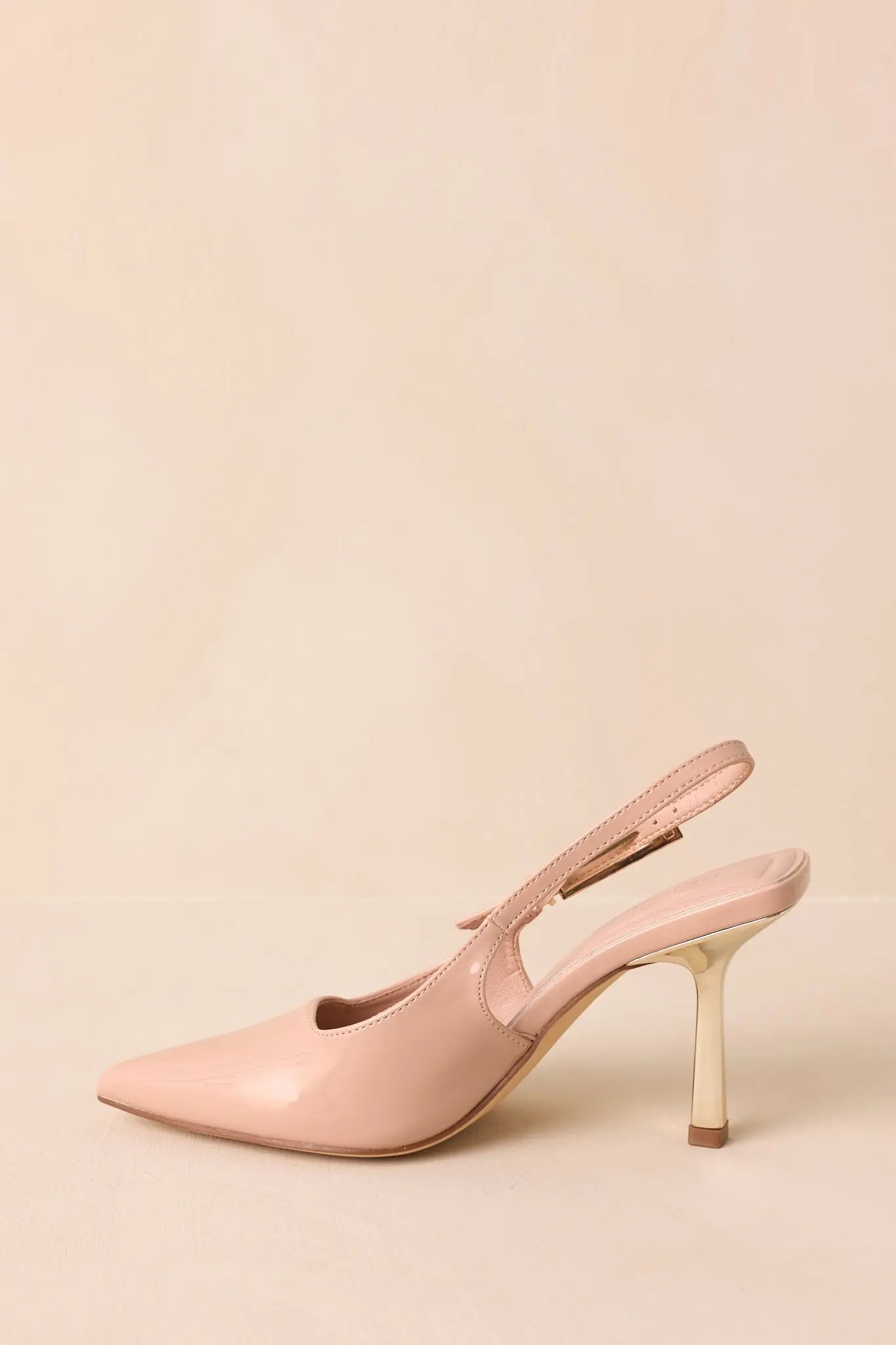 Women's Stood My Ground Beige Patent Pointed Toe Slingback Heels | Heel measures 3.25" 3