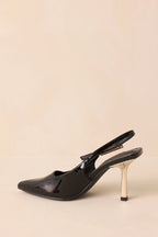 Women's Stood My Ground Black Patent Pointed Toe Slingback Heels | Heel measures 3.25" 3
