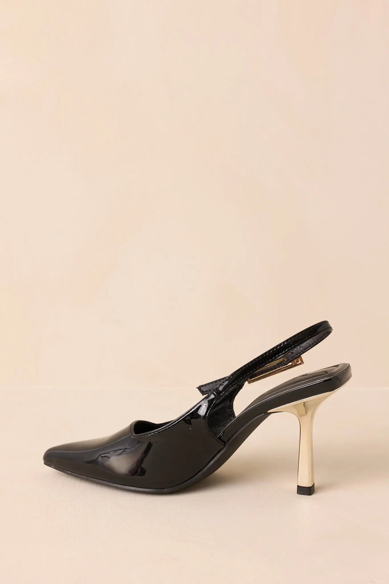 Women's Stood My Ground Black Patent Pointed Toe Slingback Heels | Heel measures 3.25" 3
