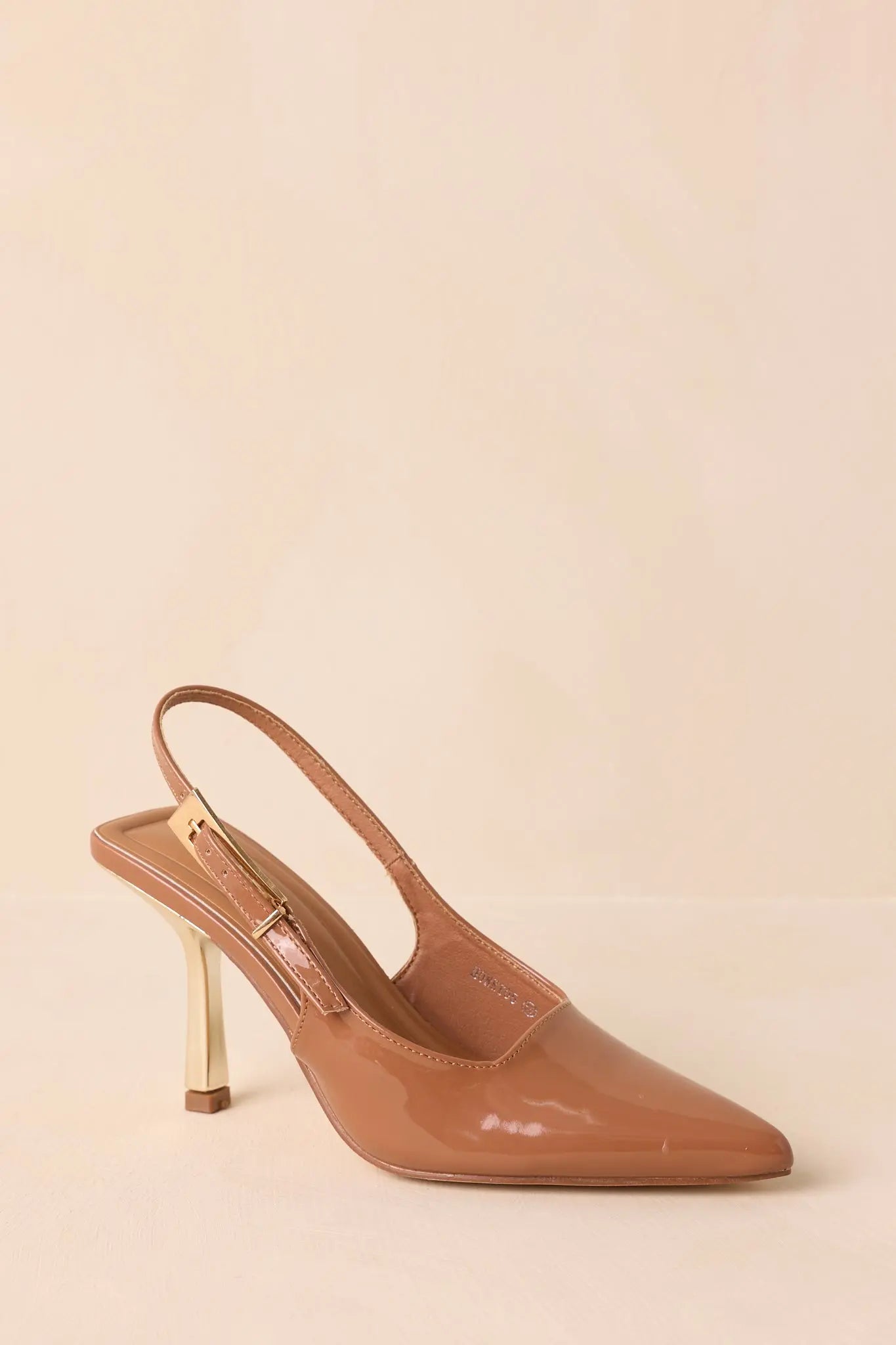 Women's Stood My Ground Brown Patent Pointed Toe Slingback Heels | Heel measures 3.25" 3