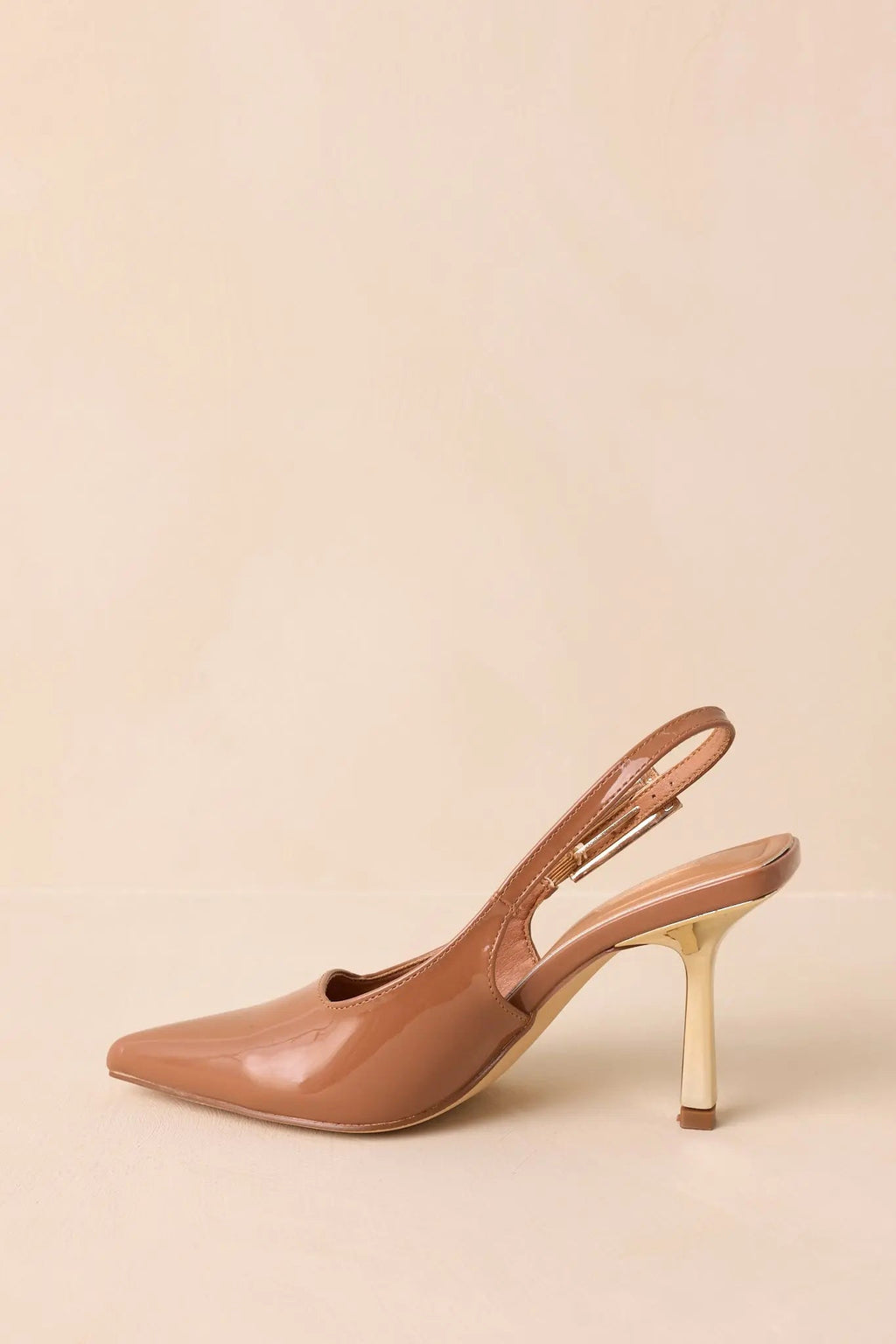 Women's Stood My Ground Brown Patent Pointed Toe Slingback Heels | Heel measures 3.25" 5