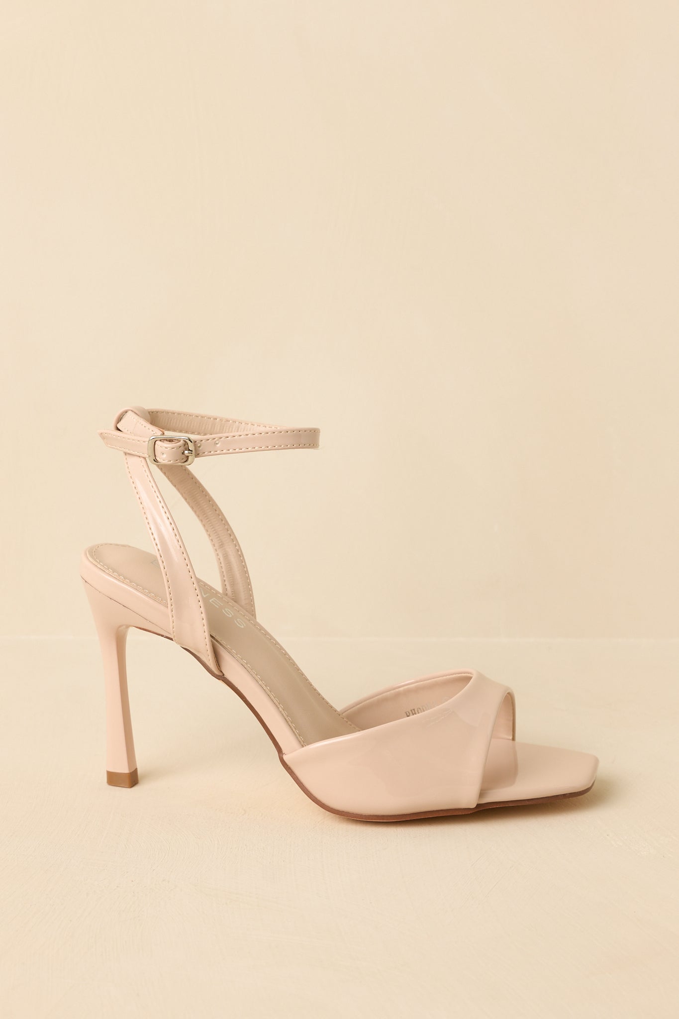 Women's Strut Your Stuff Beige Faux Patent Leather Ankle Strap Heels | Heel measures 3.5" 2