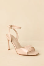 Women's Strut Your Stuff Beige Faux Patent Leather Ankle Strap Heels | Heel measures 3.5" 3