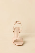 Women's Strut Your Stuff Beige Faux Patent Leather Ankle Strap Heels | Heel measures 3.5" 4