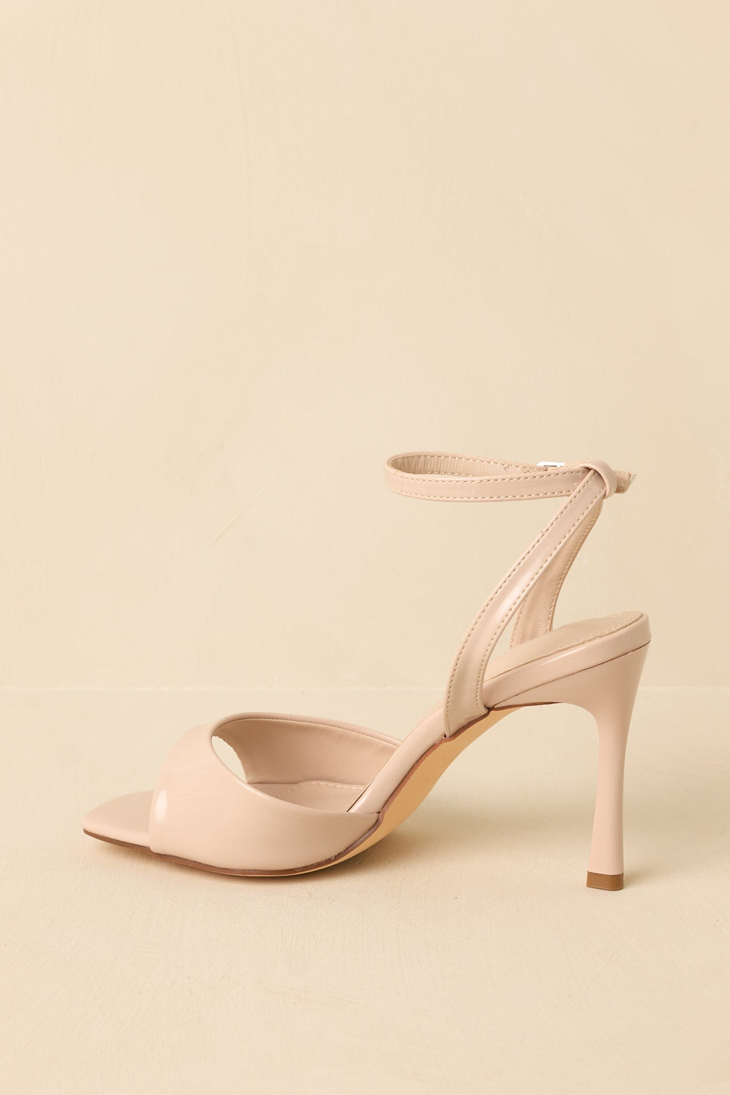 Women's Strut Your Stuff Beige Faux Patent Leather Ankle Strap Heels | Heel measures 3.5" 5