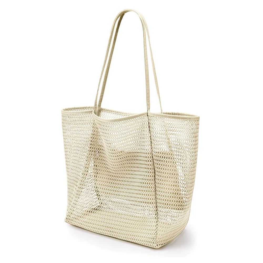 Stylish Beach Tote Bag | Large Capacity Open Top Design with Extra Pocket | Versatile for Women’s Travel and Shopping