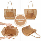 Stylish Beach Tote Bag | Large Capacity Open Top Design with Extra Pocket | Versatile for Women’s Travel and Shopping