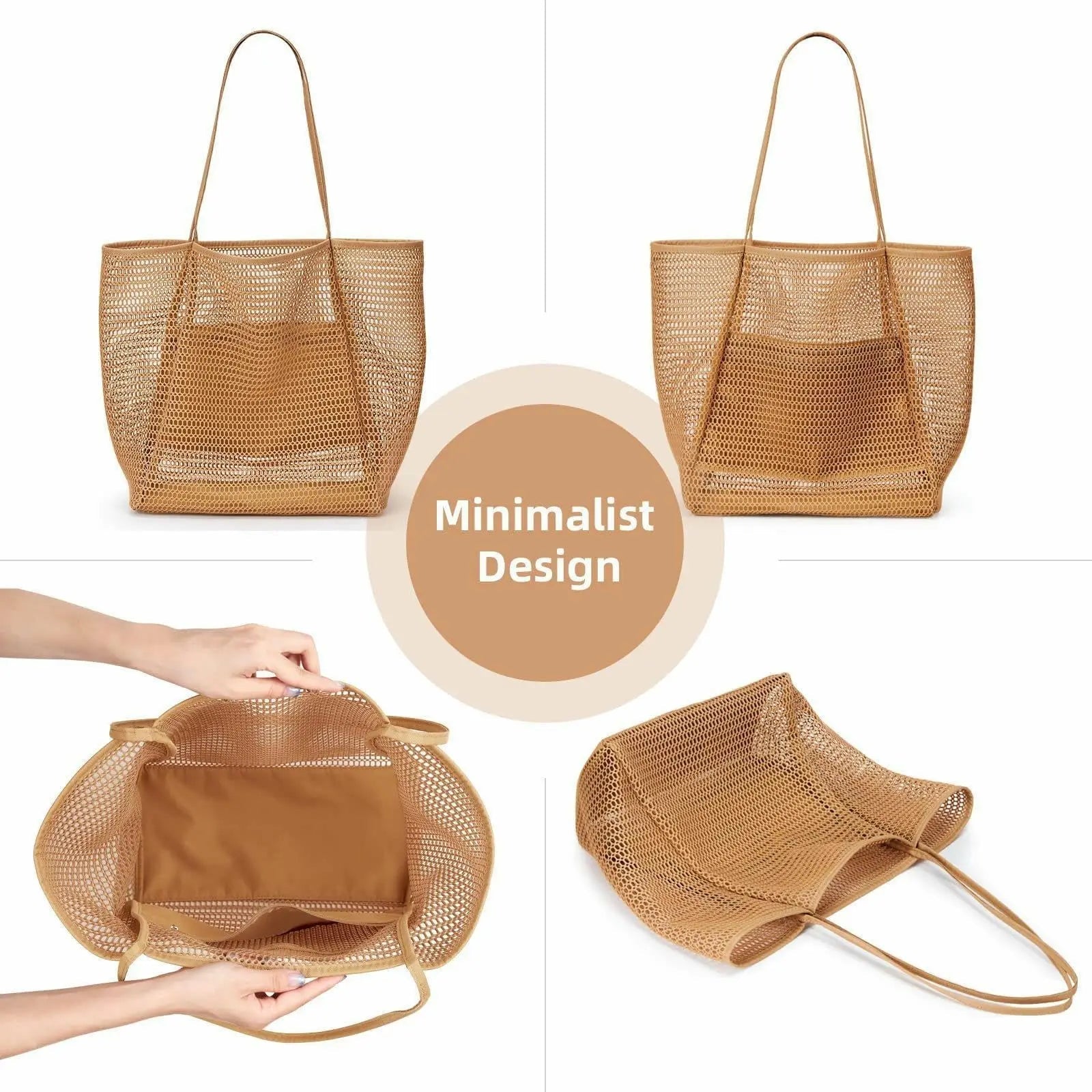 Stylish Beach Tote Bag | Large Capacity Open Top Design with Extra Pocket | Versatile for Women’s Travel and Shopping