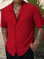 Stylish Men's Shirt | Camp Collar Short Sleeve with Open Stitch Design | Relaxed Fit for Summer Comfort