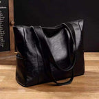 Faux-Leather Tote Bag — Zip-Pocket Shoulder Handbag