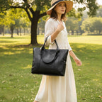 Faux-Leather Tote Bag — Zip-Pocket Shoulder Handbag