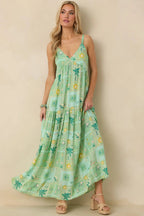 Women's Sunlit Getaway Green Multi Tropical Sleeveless Maxi Dress | 100% Rayon 5