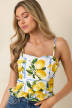 Women's Sweet Citrus Charm White Multi Lemon Print Cotton Peplum Top | 100% Cotton 5
