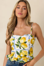 Women's Sweet Citrus Charm White Multi Lemon Print Cotton Peplum Top | 100% Cotton 7