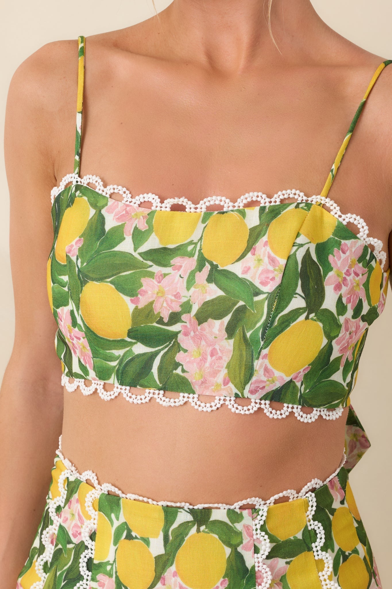 Women's Sweetest in the Grove Yellow Multi Lemon Blossom Crop Top | 65% Cotton & 35% Polyester 1