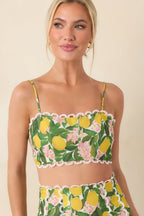 Women's Sweetest in the Grove Yellow Multi Lemon Blossom Crop Top | 65% Cotton & 35% Polyester 2