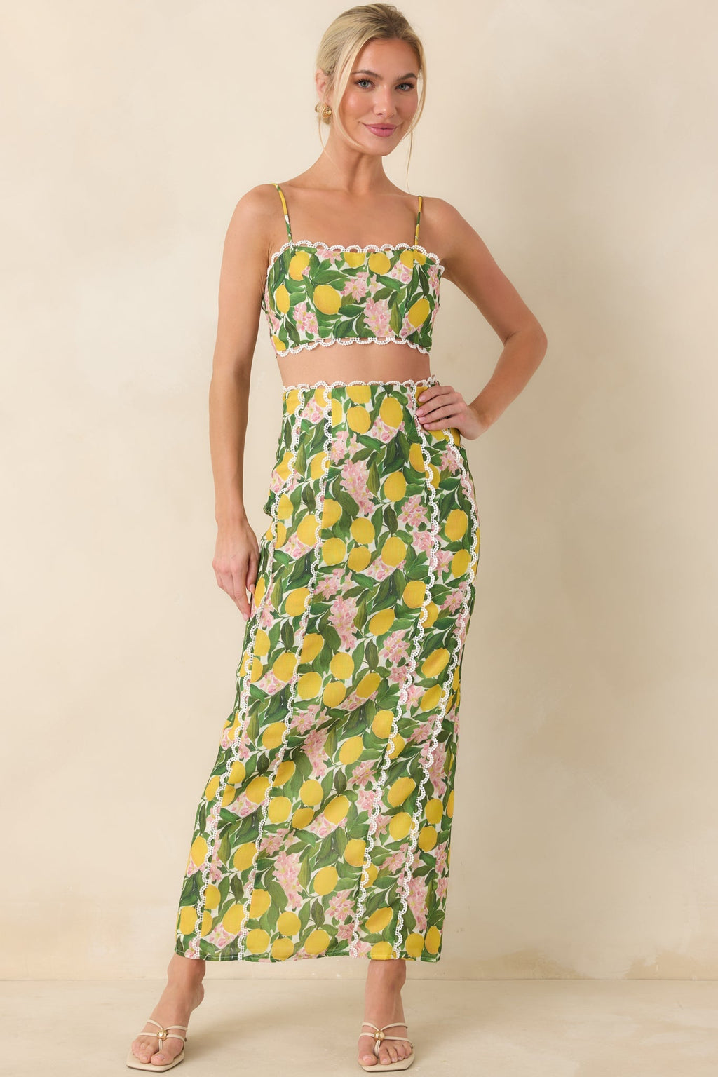 Women's Sweetest in the Grove Yellow Multi Lemon Blossom Crop Top | 65% Cotton & 35% Polyester 4