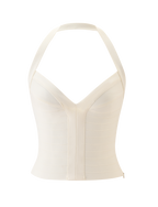 Sydel Collection | Cream Halter Neck Top with Plunging Neckline | Sculpting Bodycon Design for Flattering Fit