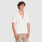 White textured knit short-sleeve shirt front