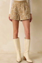 Women's Take A Break Tan Cotton Embroidered Shorts | 100% Cotton Contrast: 100% Cotton 3