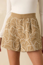 Women's Take A Break Tan Cotton Embroidered Shorts | 100% Cotton Contrast: 100% Cotton 6