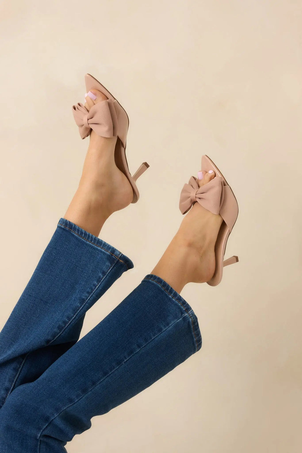 Women's Taking In The View Beige Satin Bow Open-Toe Kitten Heels | Heel measures 2.5" 2