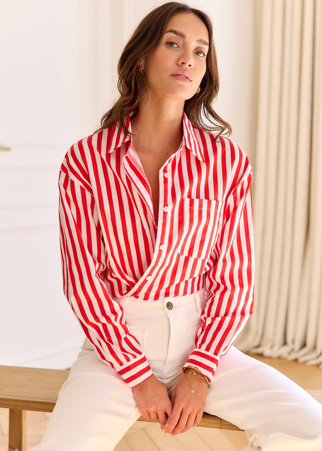 Tanaïs | Women's Shirt with Striped Cotton Design | Stylish Long Sleeve Top for Versatile Wear