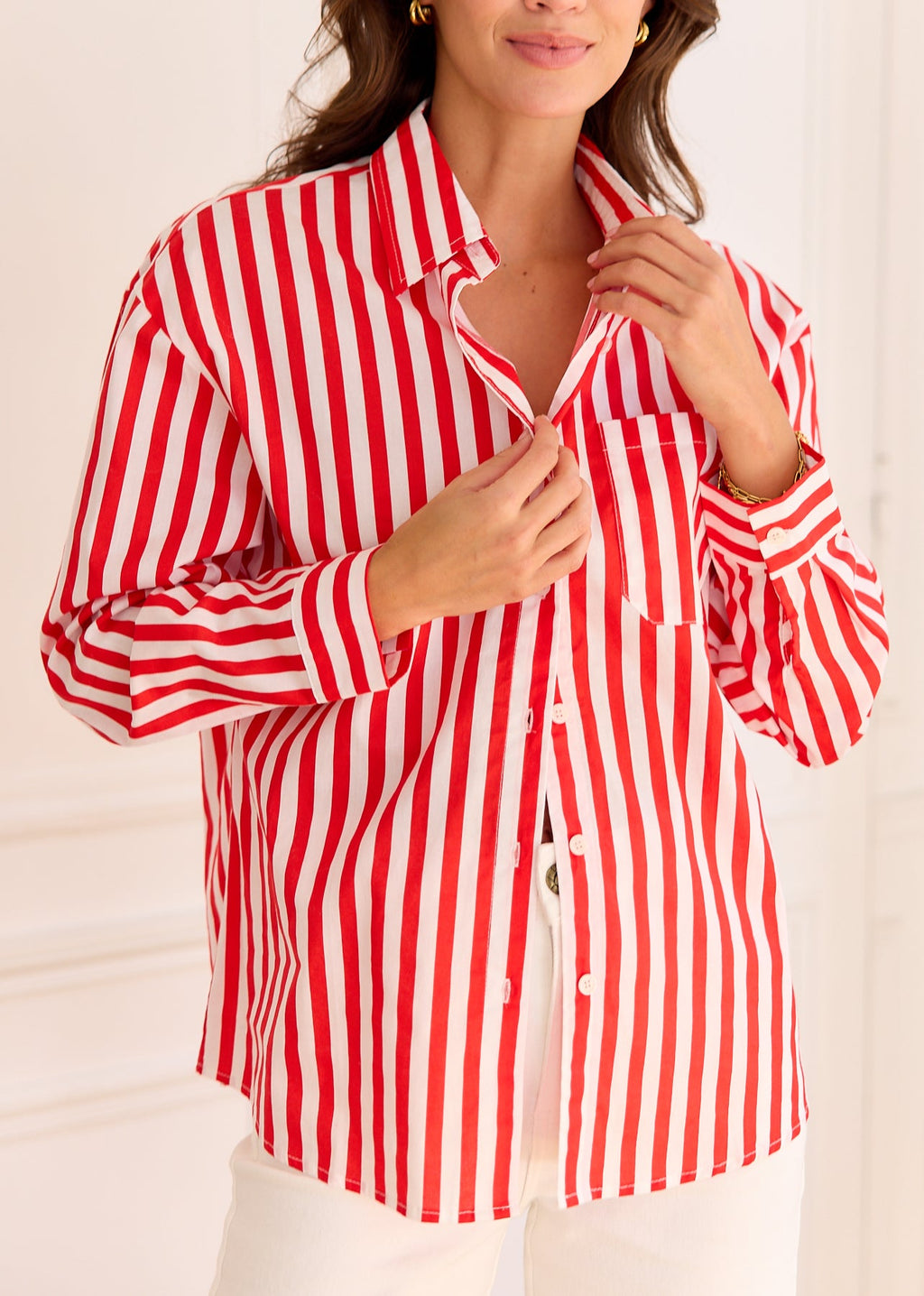 Tanaïs | Women's Shirt with Striped Cotton Design | Stylish Long Sleeve Top for Versatile Wear