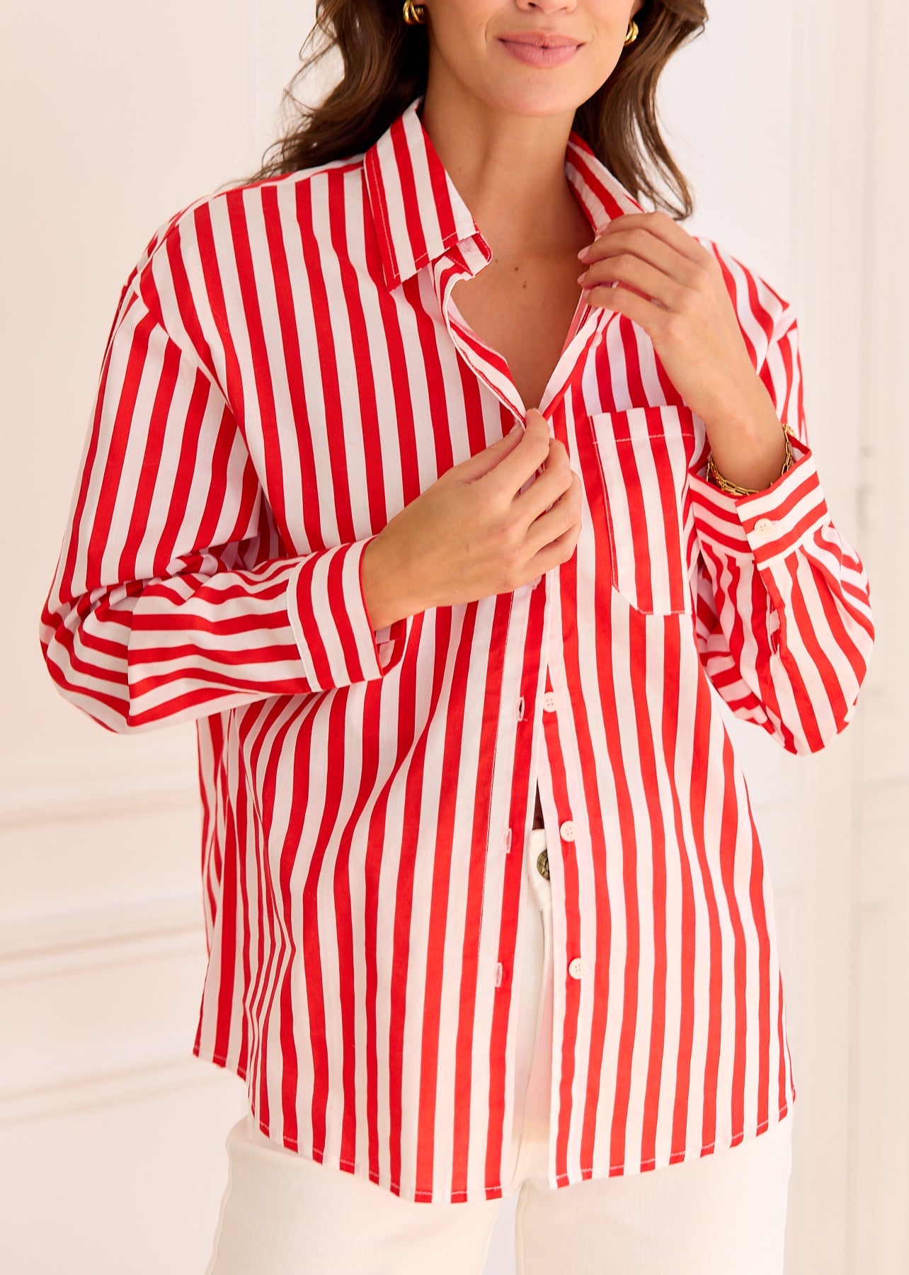 Tanaïs | Women's Shirt with Striped Cotton Design | Stylish Long Sleeve Top for Versatile Wear