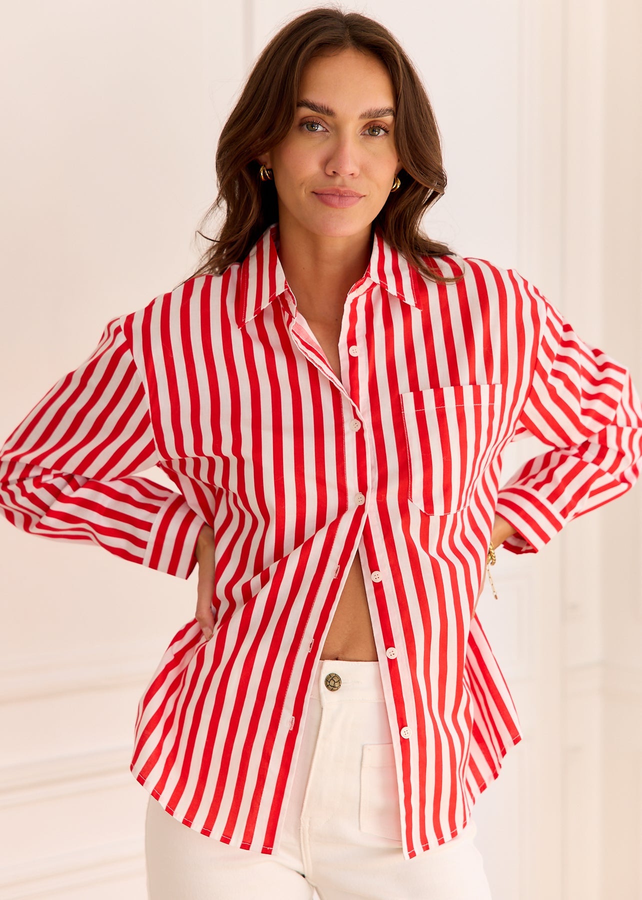 Tanaïs | Women's Shirt with Striped Cotton Design | Stylish Long Sleeve Top for Versatile Wear