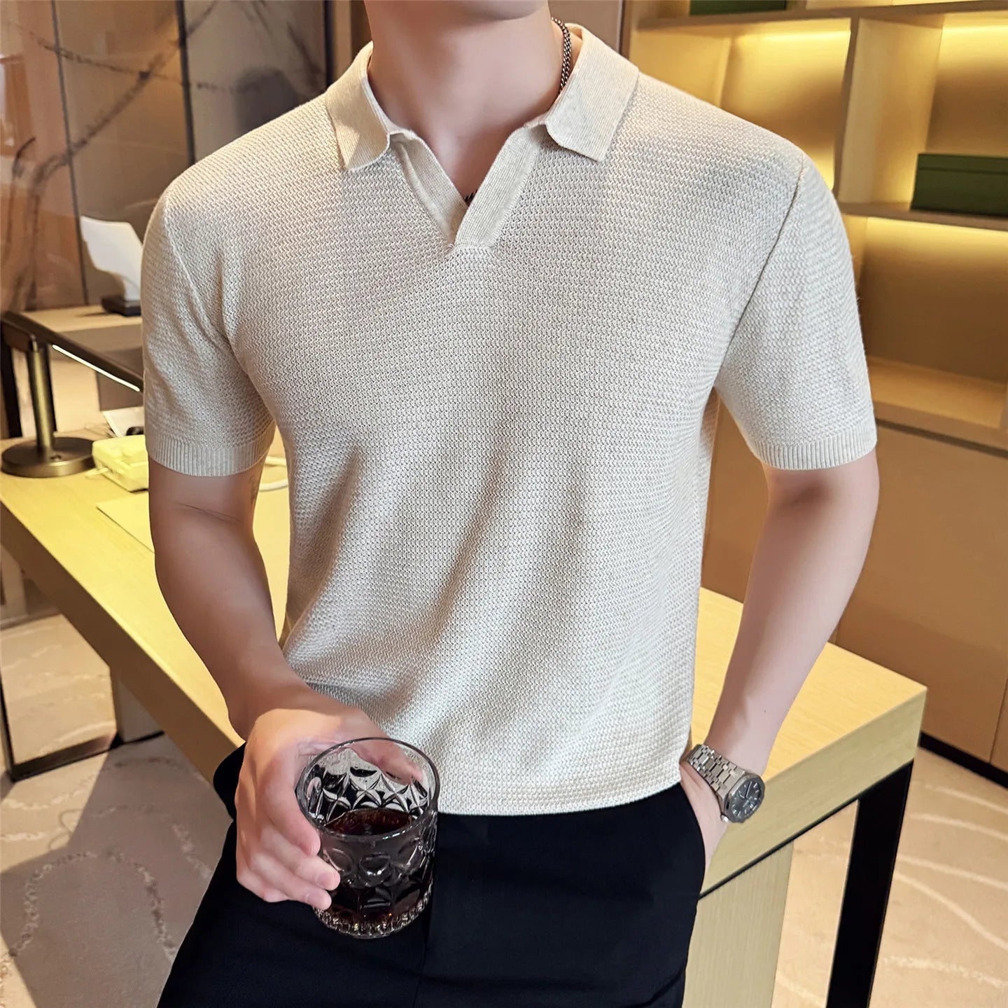 Textured Knit Polo Shirt | Lightweight Knit with Open Collar | Versatile Casual Wear