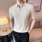 Textured Knit Polo Shirt | Lightweight Knit with Open Collar | Versatile Casual Wear