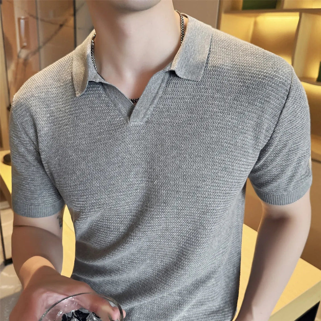 Textured Knit Polo Shirt | Lightweight Knit with Open Collar | Versatile Casual Wear