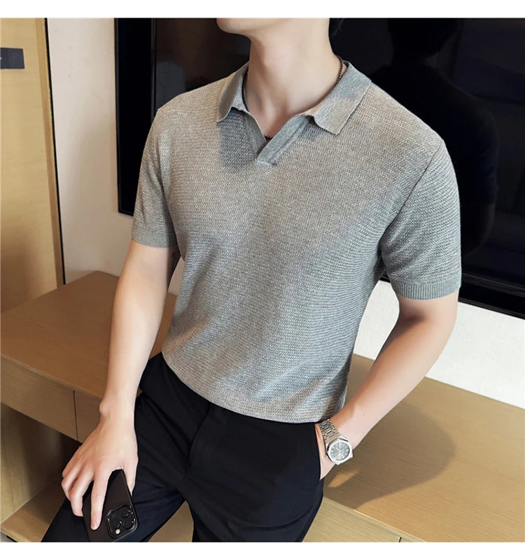 Textured Knit Polo Shirt | Lightweight Knit with Open Collar | Versatile Casual Wear