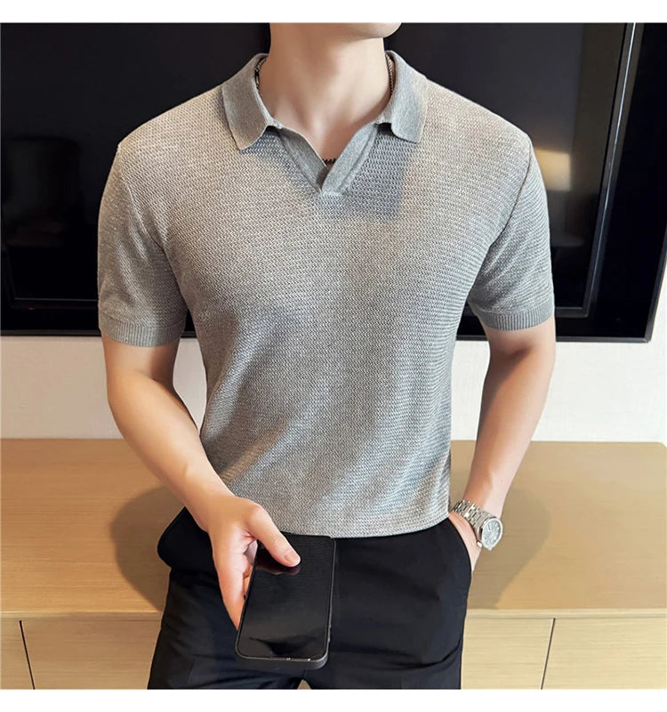 Textured Knit Polo Shirt | Lightweight Knit with Open Collar | Versatile Casual Wear